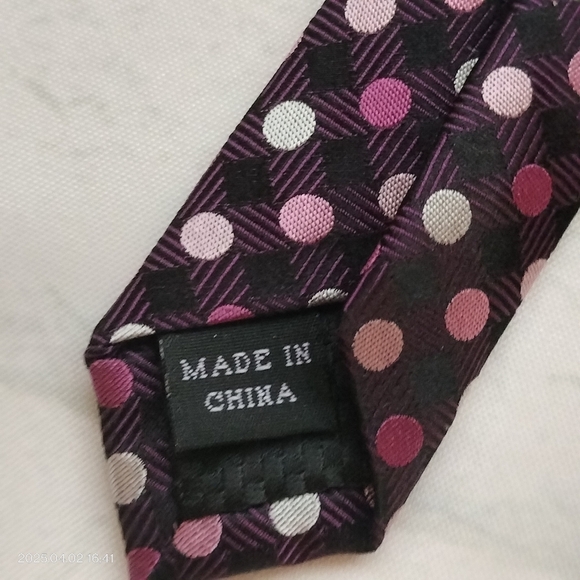 Sean John Tie Necktie Silk Purple Black and Pink Geometric Square Formal Tag - Picture 7 of 12